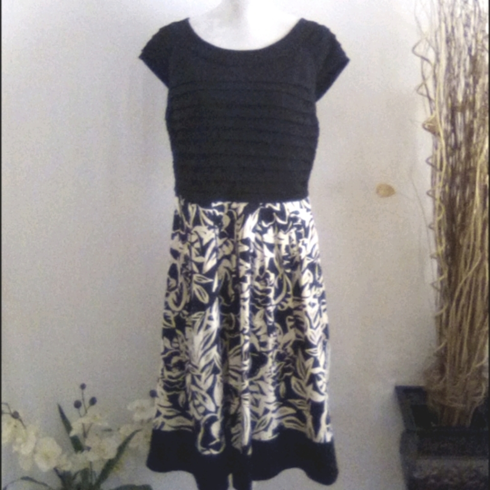 Dressbarn black and Tan Pleated Dress
